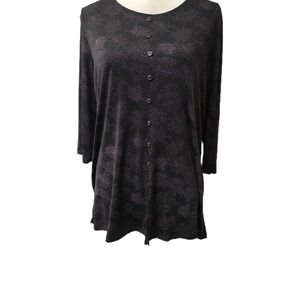 Studio 1940 Women Purple‎ Black Floral Round Neck 3/4 Sleeve Blouse Sz 1X Long